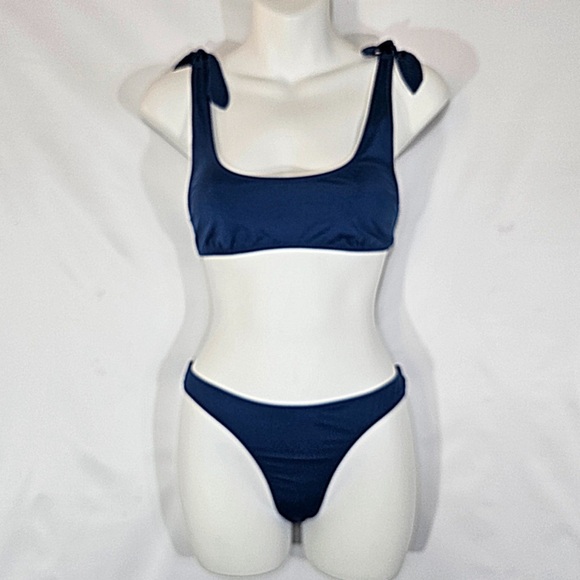 J. Crew Playa Blue Shoulder Tie Bikini Set Size Medium - Picture 1 of 2